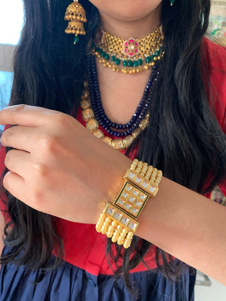 Polki Window Pearl Layered Bracelet - SHIVKA