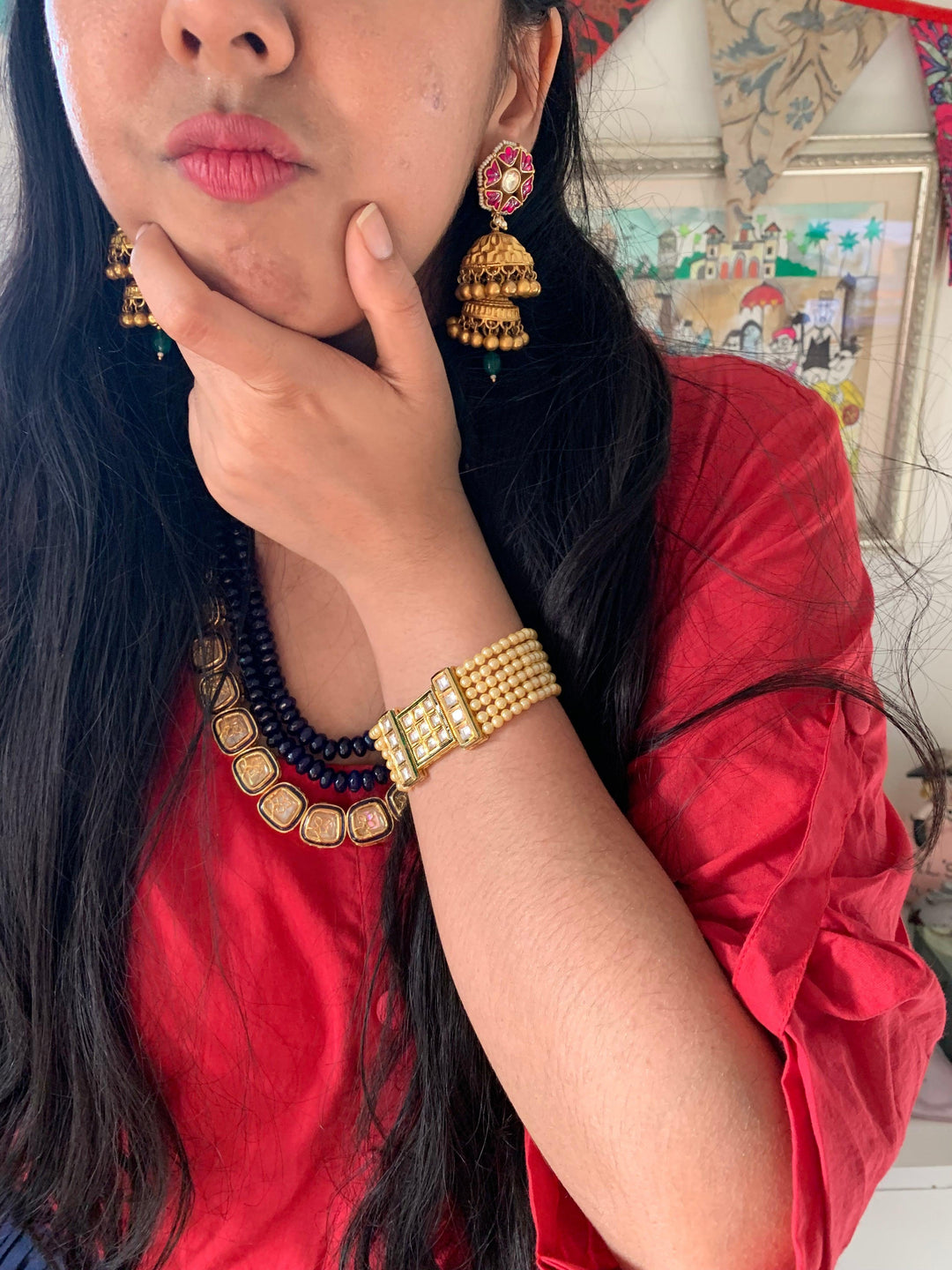 Polki Window Pearl Layered Bracelet - SHIVKA