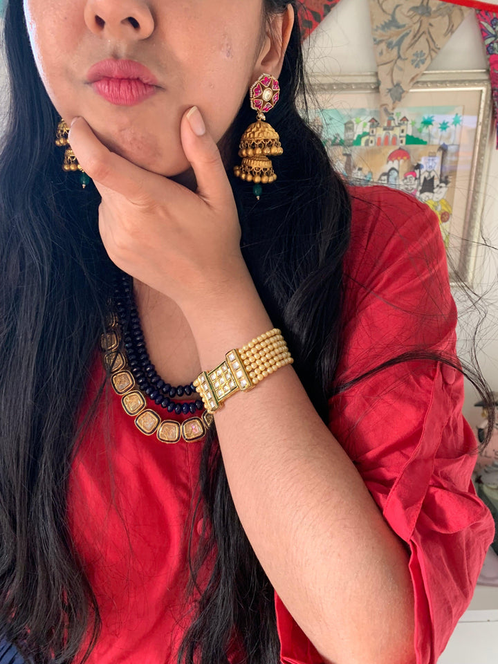 Polki Window Pearl Layered Bracelet - SHIVKA