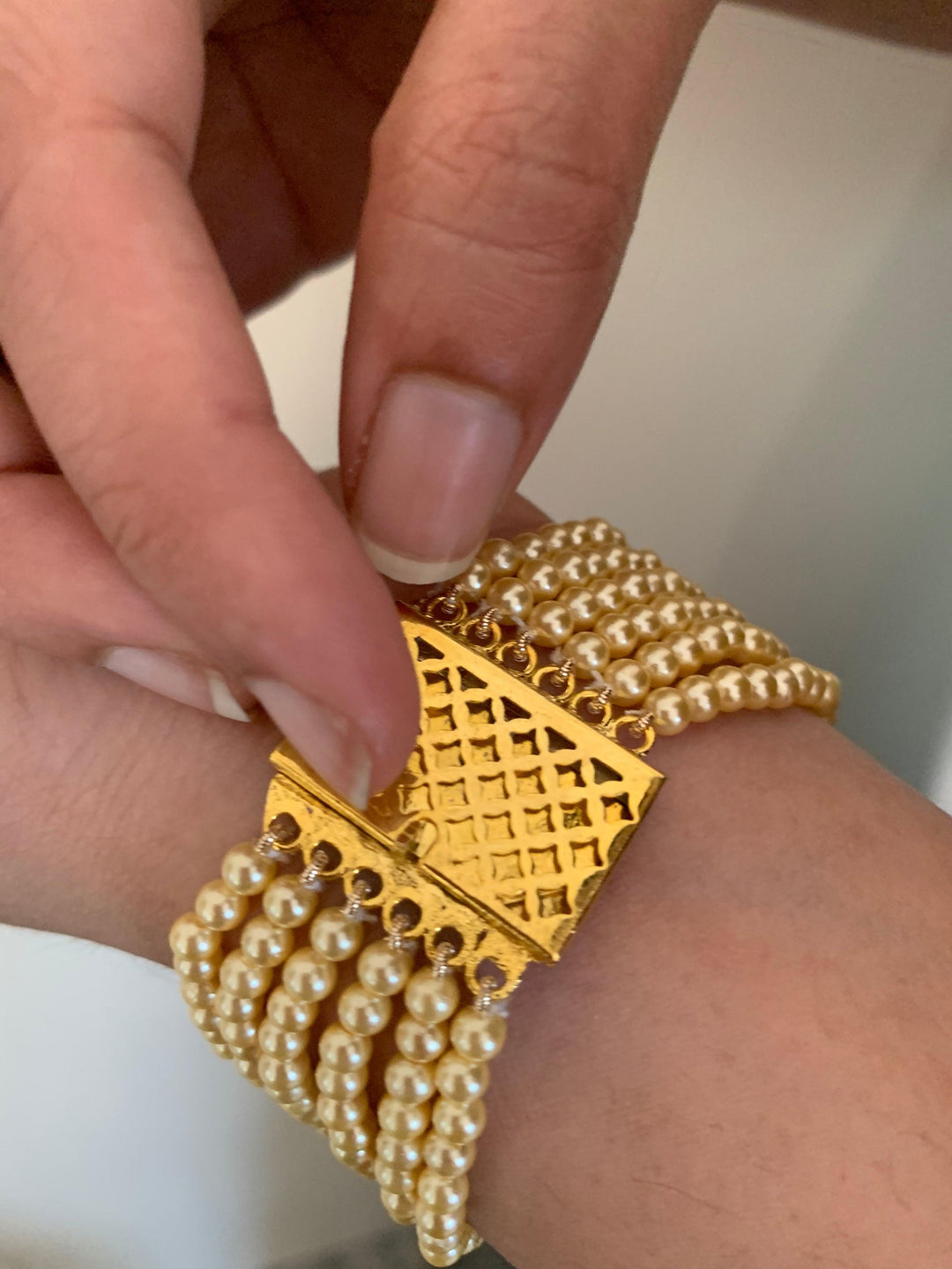 Polki Window Pearl Layered Bracelet - SHIVKA