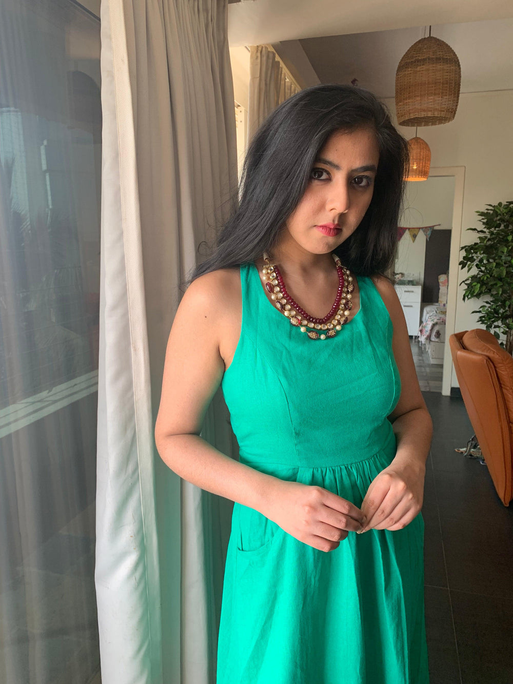 Maroon Three-Layered Multi-Stone Necklace - SHIVKA