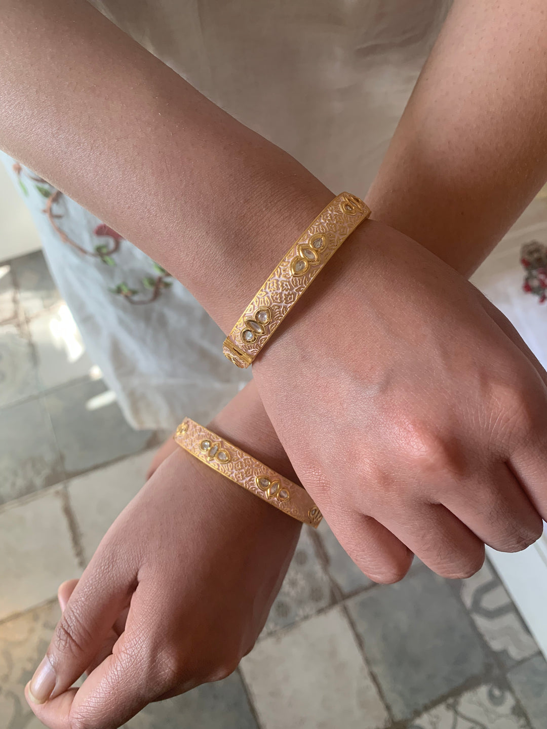 Classic Pink Kundan Meenakari Bangles- Set of 2