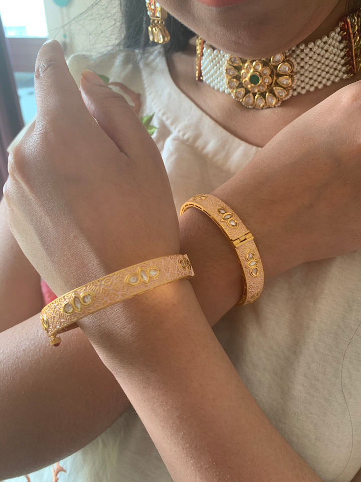 Classic Pink Kundan Meenakari Bangles- Set of 2