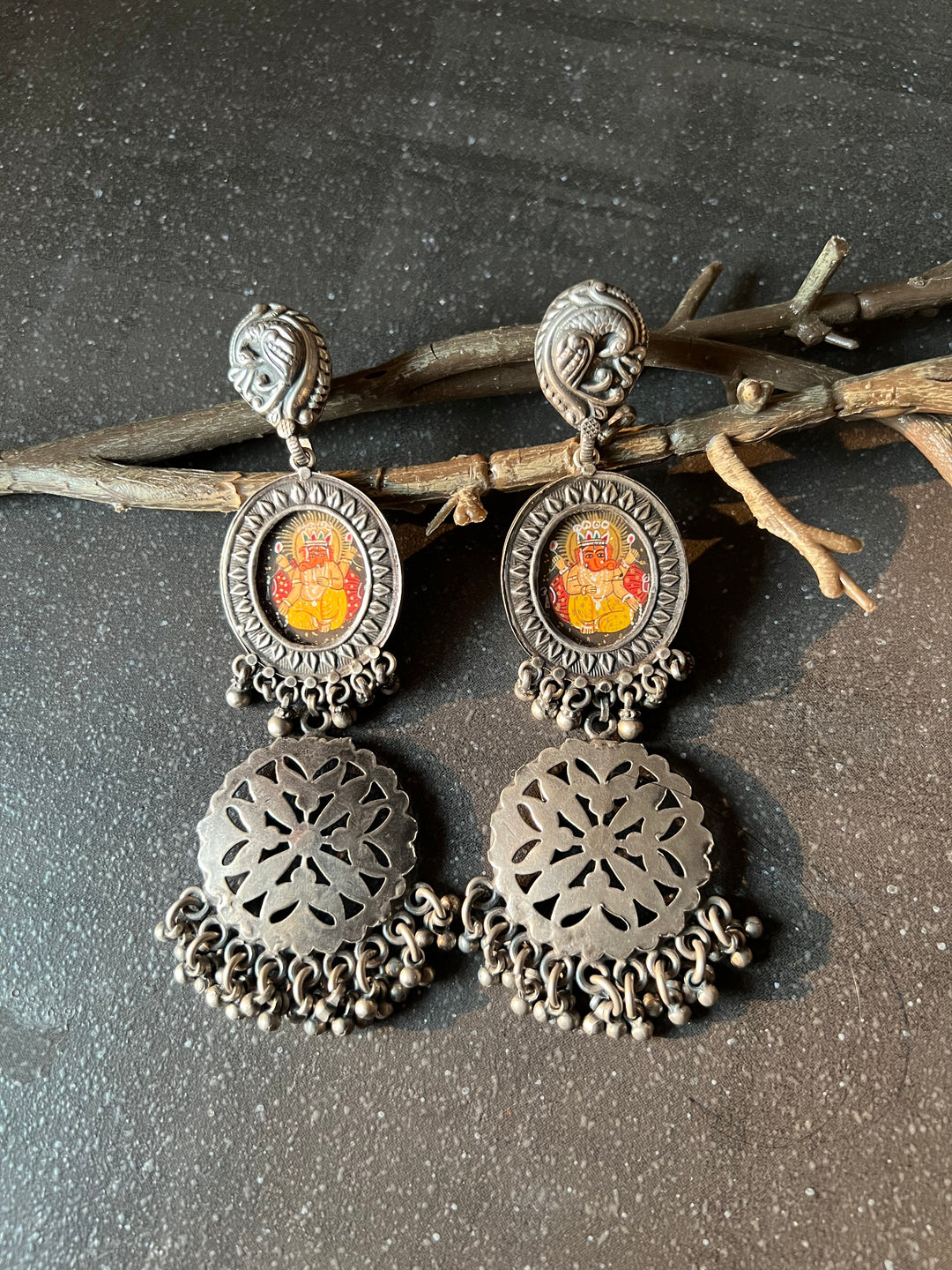 Hand-Painted Glass - Pure 925 Silver Earrings