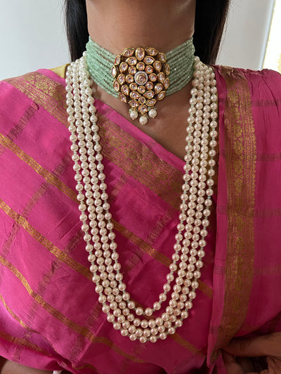 Kundan Choker and Pearl necklace Combo  with Earrings - SHIVKA