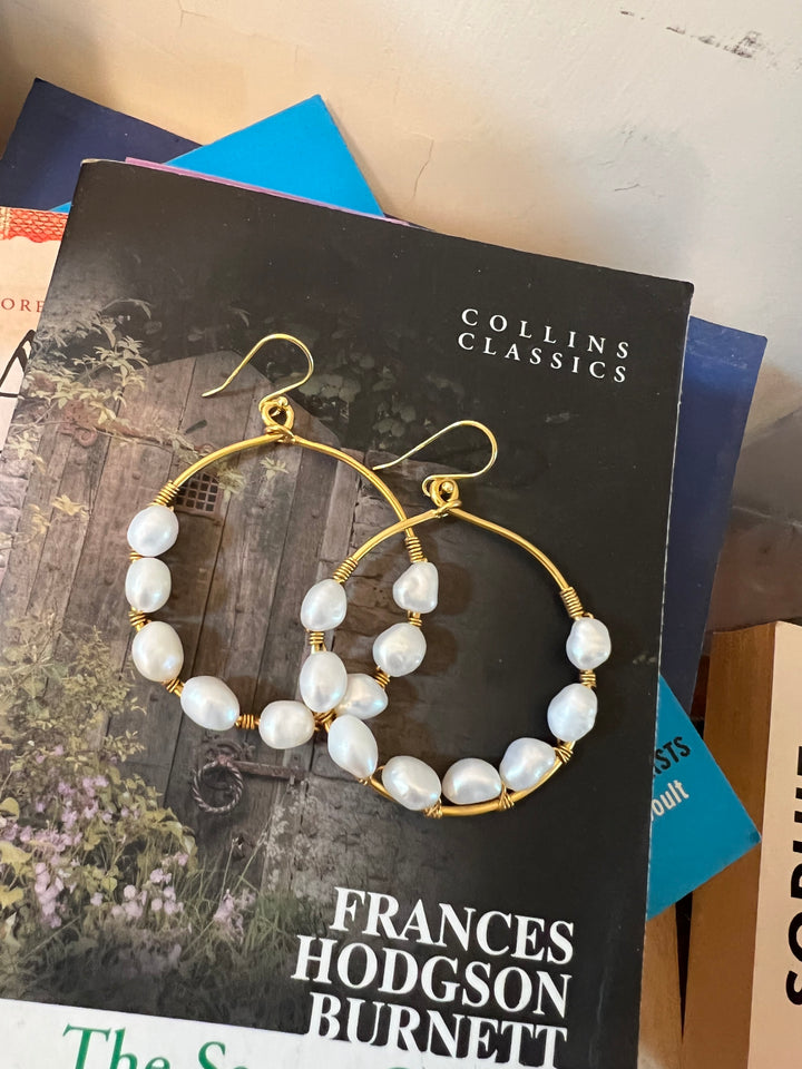 Classy Pearl Hoop Danglers