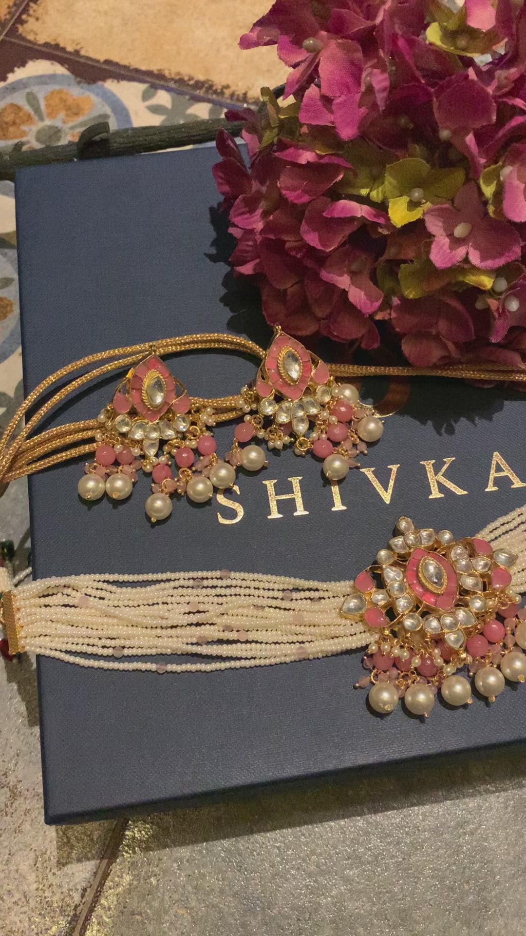 Pink Pearls Choker with Statement Earrings