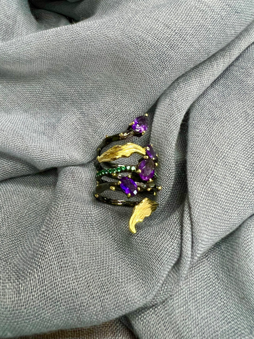 Designer Pure Silver Amethyst  Ring