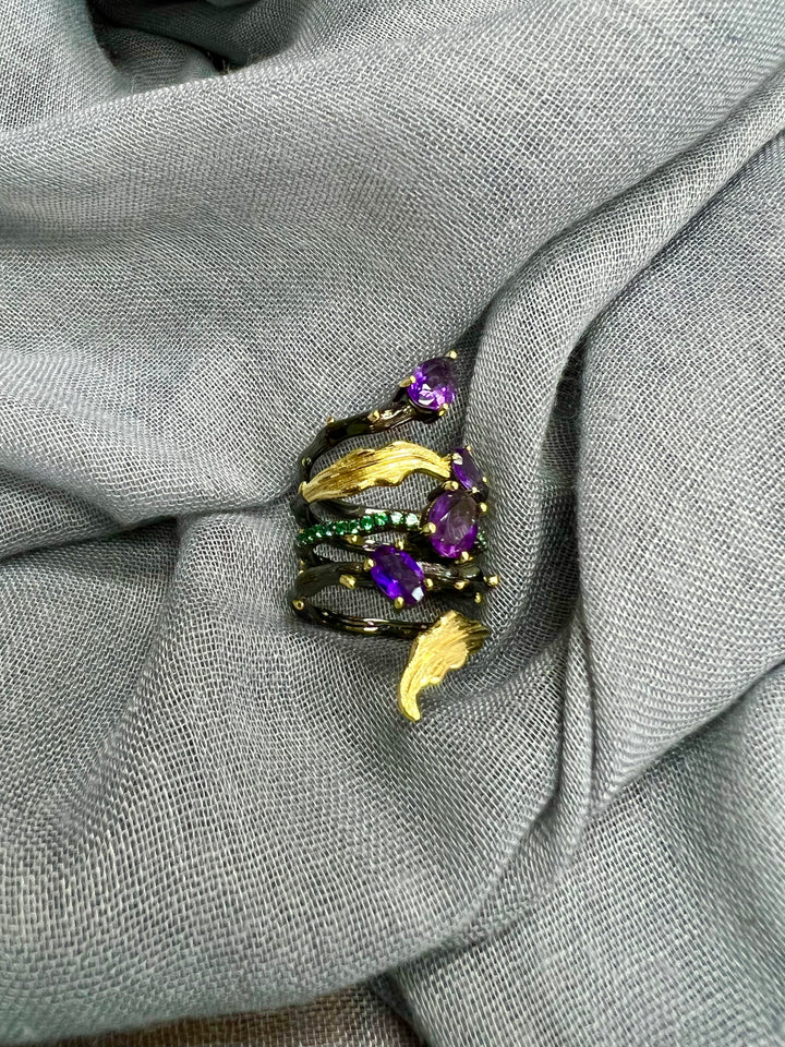 Designer Pure Silver Amethyst  Ring