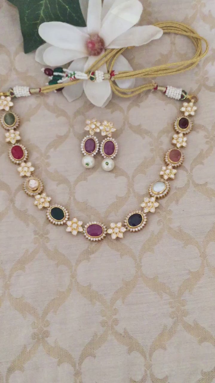 Pure 925 Moissanite Polki Silver Choker Necklace with Earrings