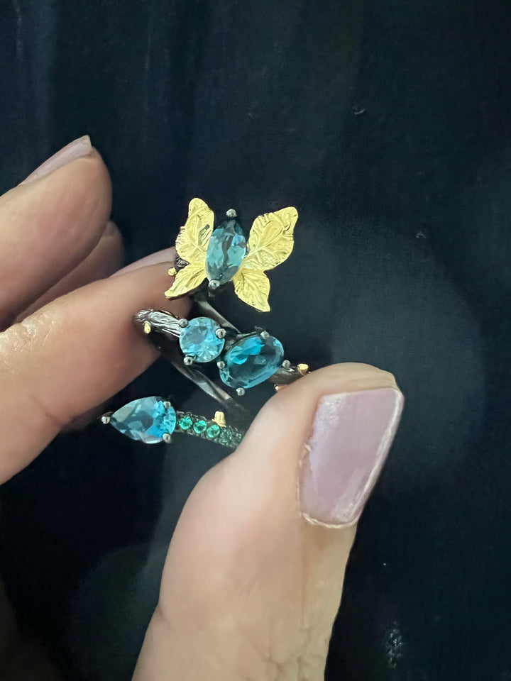 Designer Pure Silver Blue Topaz Ring