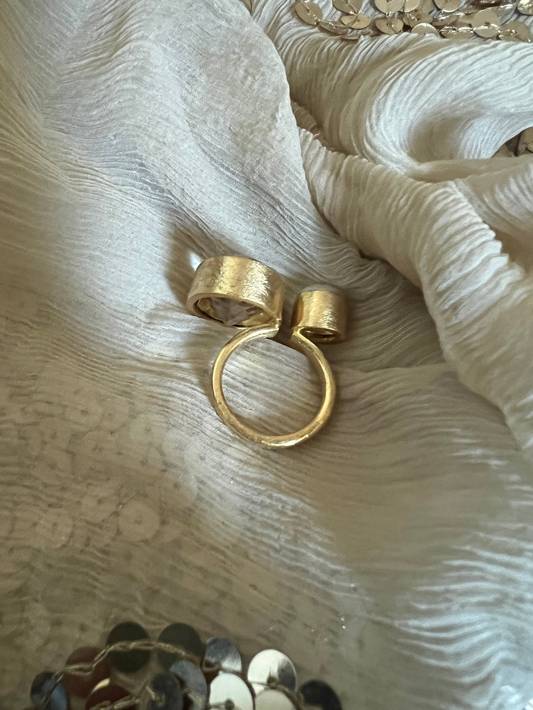 Quartz Crystal & Pearl Designer Ring | US Size 7 | Gold-Plated Statement Ring by SHIVKA