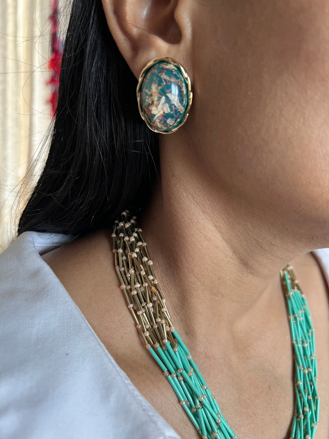 Beaded Necklace with Studs