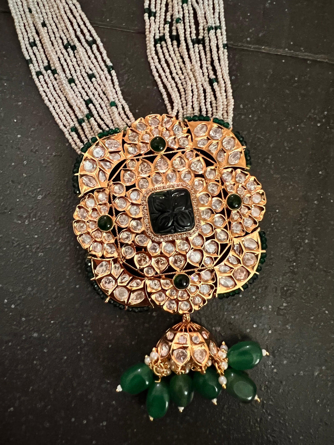 High Quality Kundan Pendant Long Necklace with Statement Earrings - SHIVKA