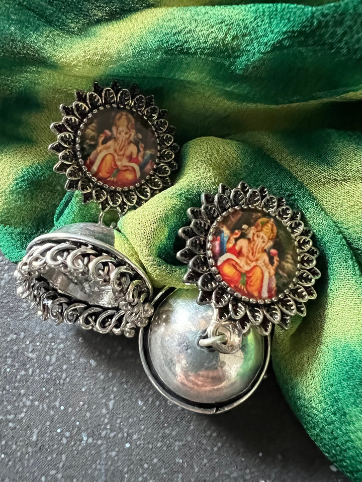 Antique Ganesha Design Jhumka Earrings