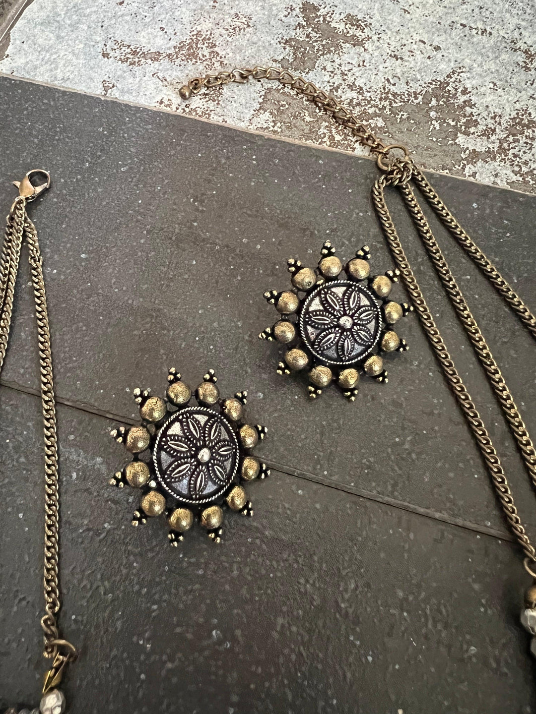 Tribal Beaded Necklace with Vintage Studs - SHIVKA