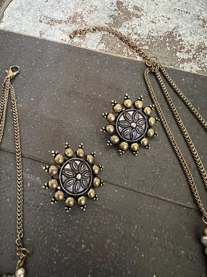 Tribal Beaded Necklace with Vintage Studs - SHIVKA