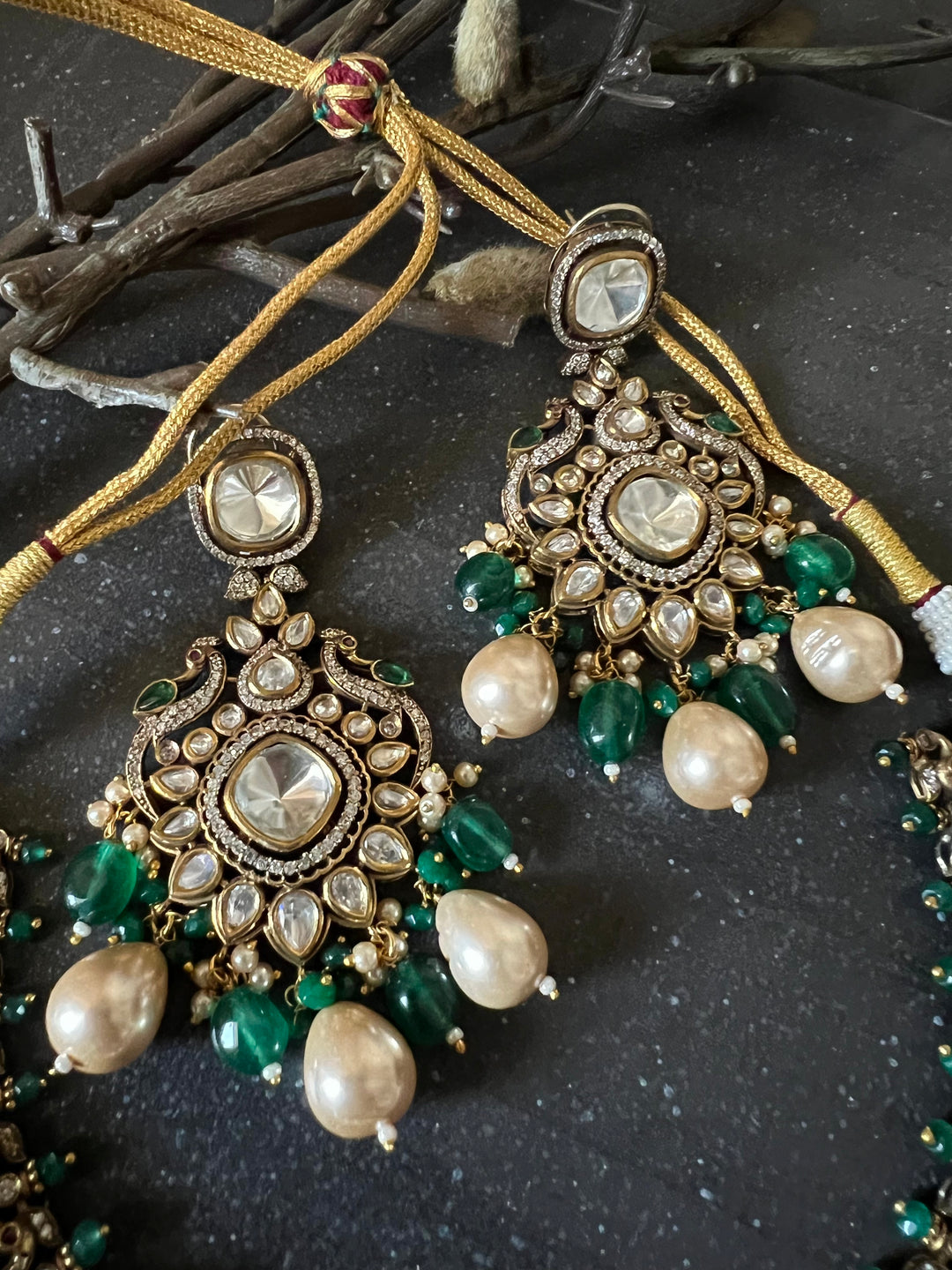 Victorian Polki Kundan Necklace with Earrings