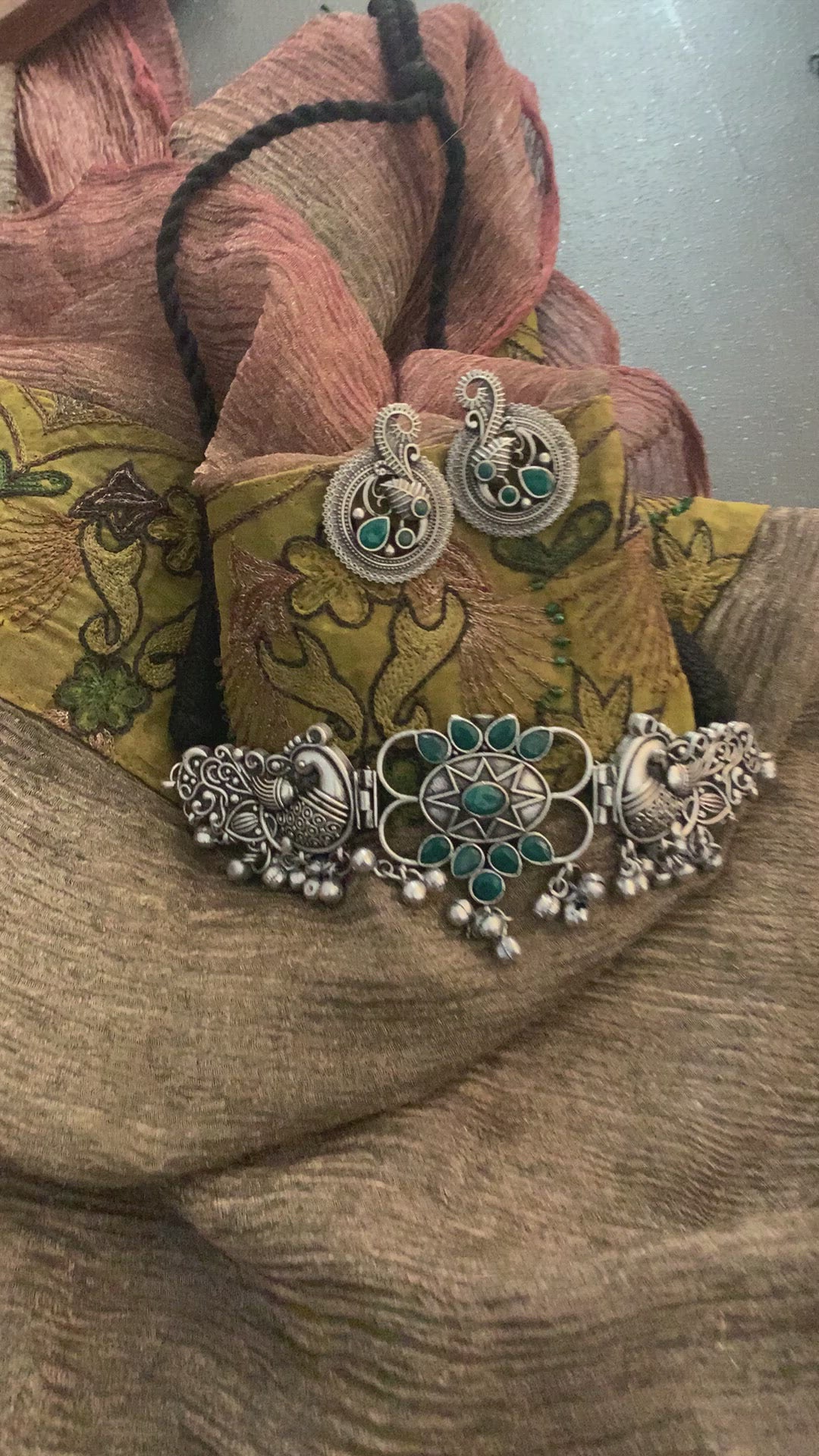 Peacock Choker Necklace with Earrings