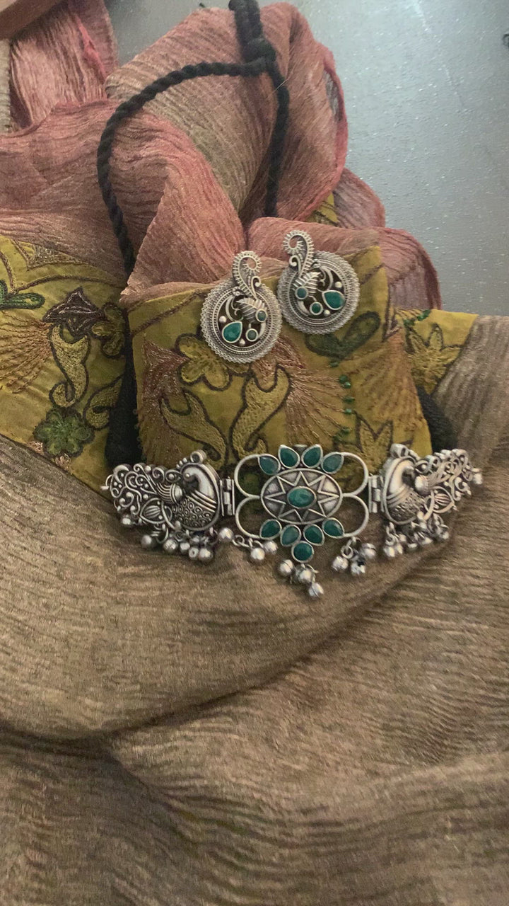 Peacock Choker Necklace with Earrings