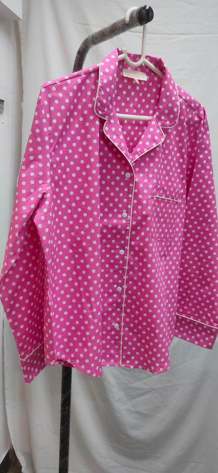 Pink Polka Cotton Night Suit - SHIVKA