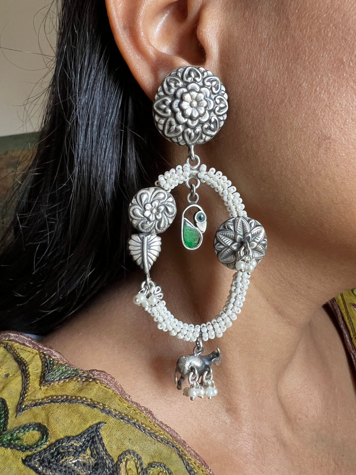 Vintage Pure 925 Silver Floral Earrings