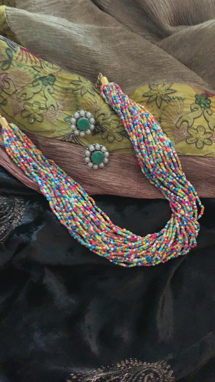 Multicoloured Statement Necklace with Gemstones Studs