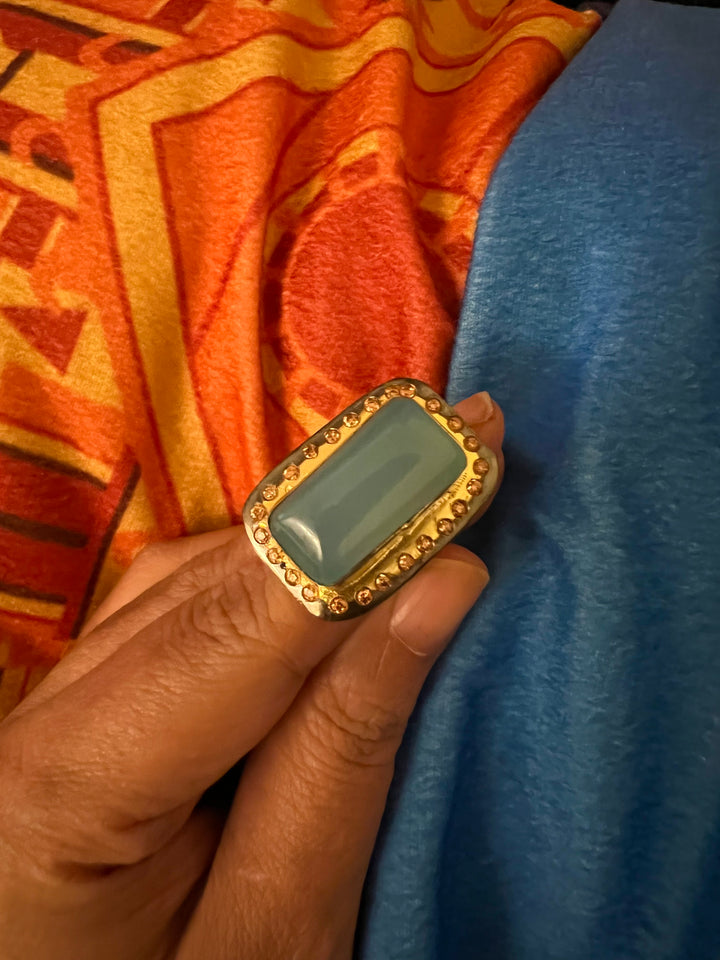 Natural Chalcedony Stone Adjustable Gold-Plated Ring | Statement Ring by SHIVKA
