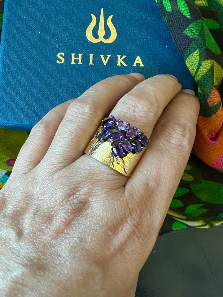 Designer Pure Silver Amethyst Ring