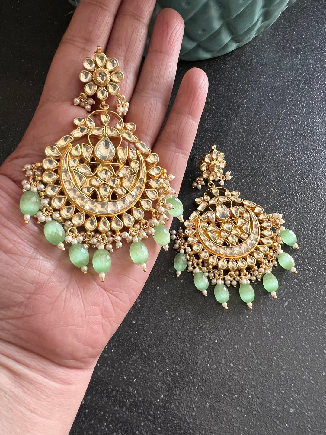 Sea Green Pachi Kundan Earrings - SHIVKA