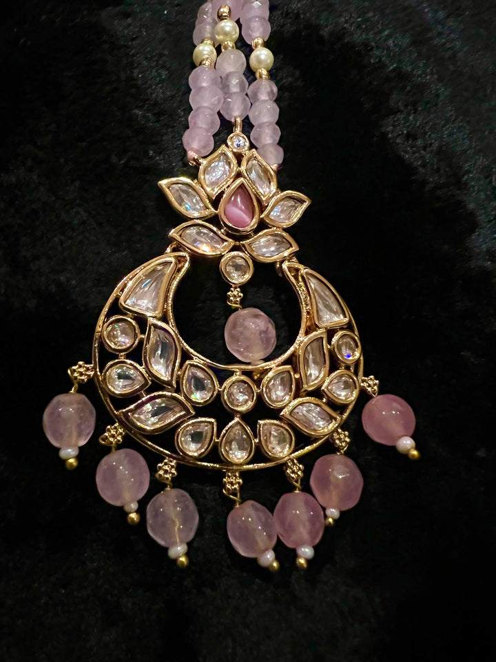Gorgeous Pink Beads Kundan Maangtikka - SHIVKA