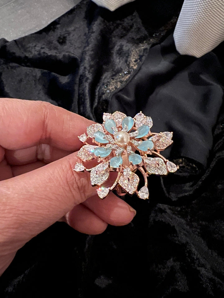 Statement Sea Green Zirconia Ring - SHIVKA