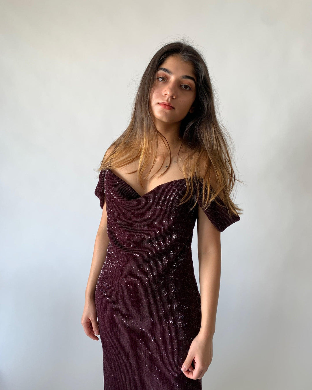 Sequin Cowl Neck Gown - SHIVKA