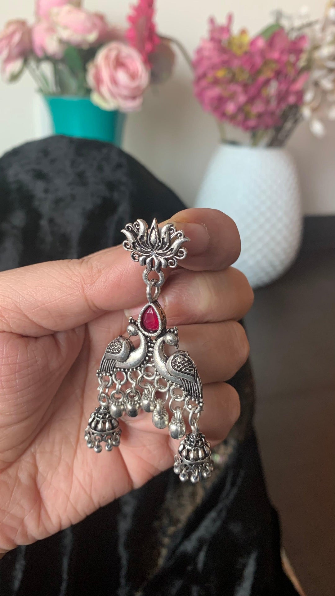 Peacock Double Jhumki Danglers - SHIVKA