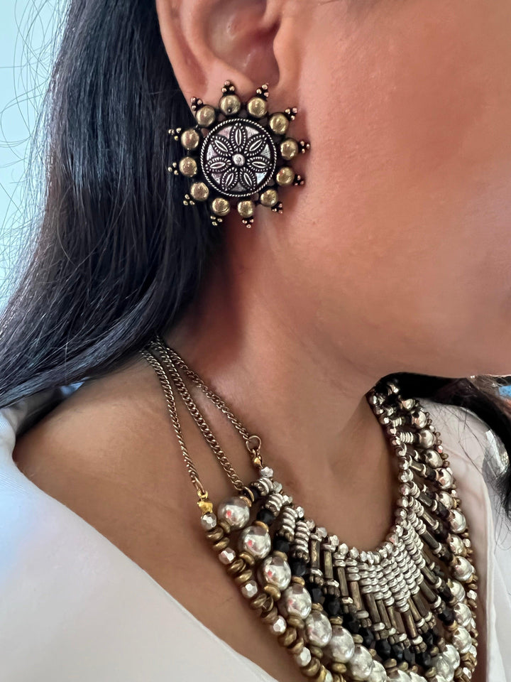 Tribal Beaded Necklace with Vintage Studs - SHIVKA