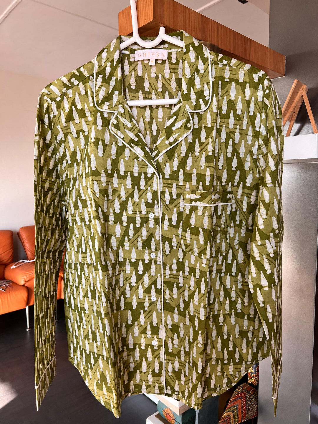 Olive Green Print Cotton Night Suit - SHIVKA