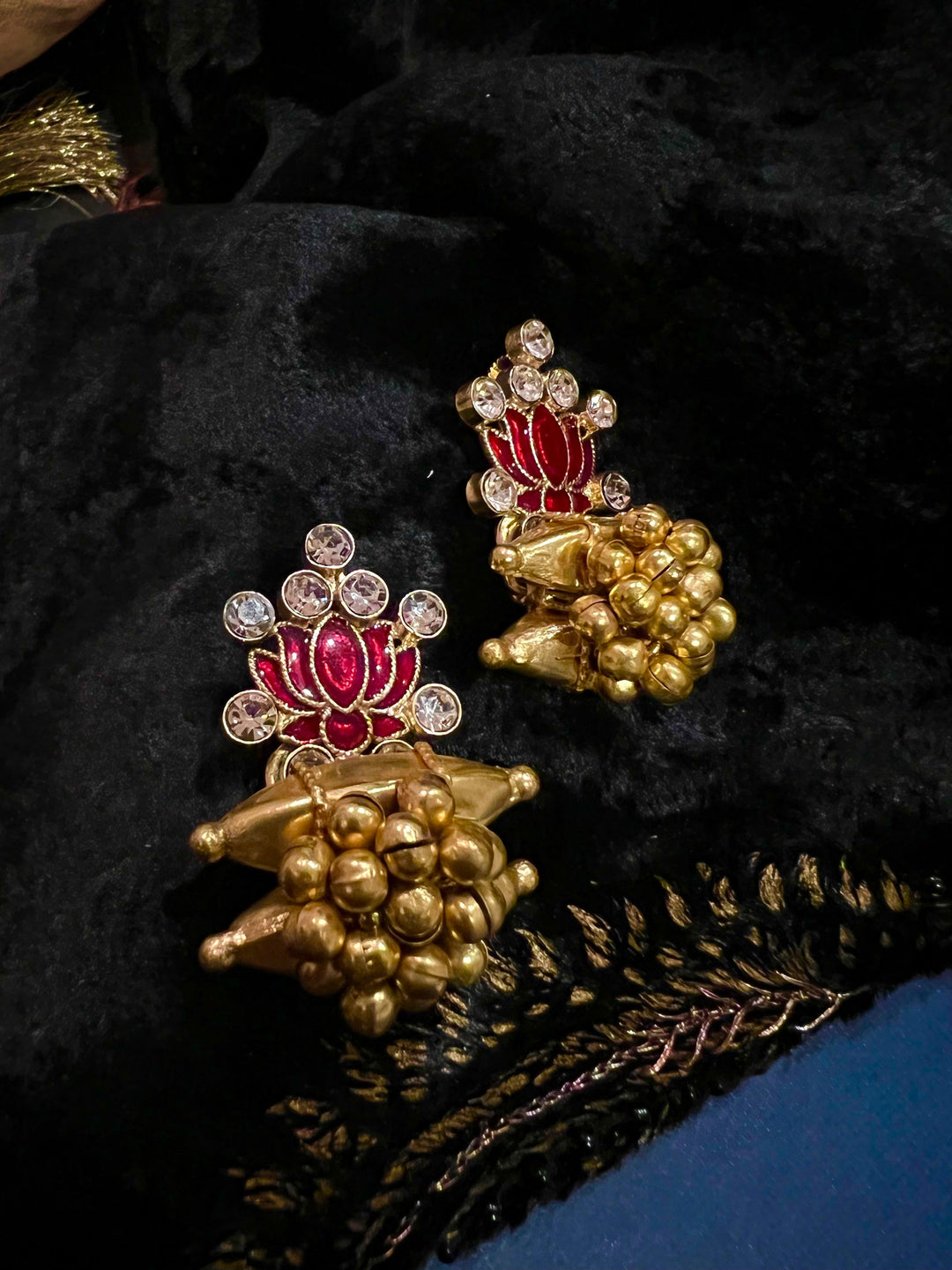 Faux Diamond Enameled Lotus Earrings - SHIVKA