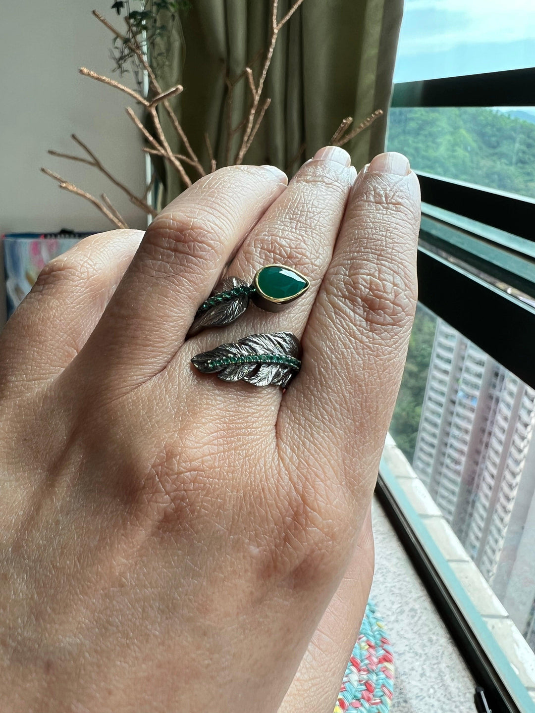 Vintage Pure 925 Silver Green Agate Ring - SHIVKA