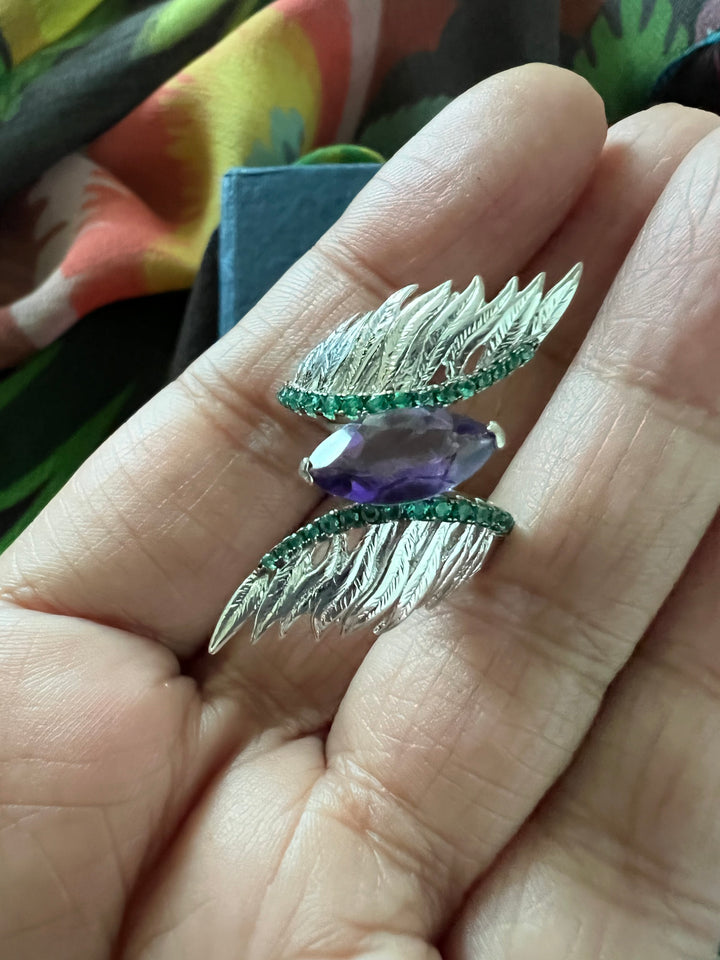 Designer Pure Silver Amethyst Ring