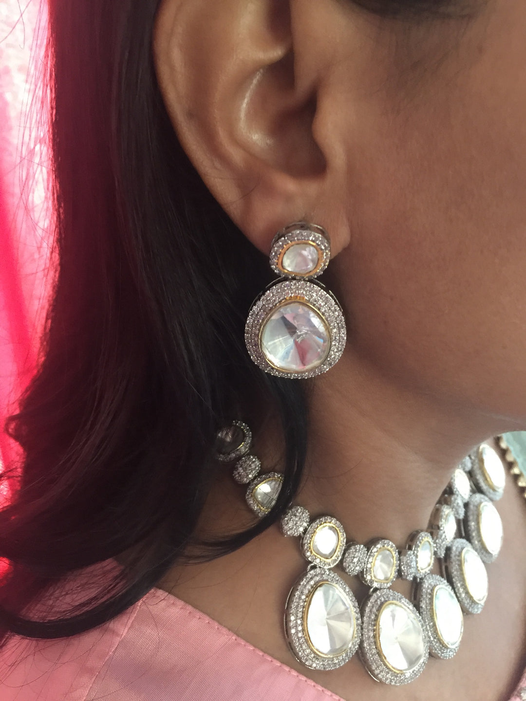 High Quality Uncut Polki Kundan Necklace with Earrings and Mangtikka