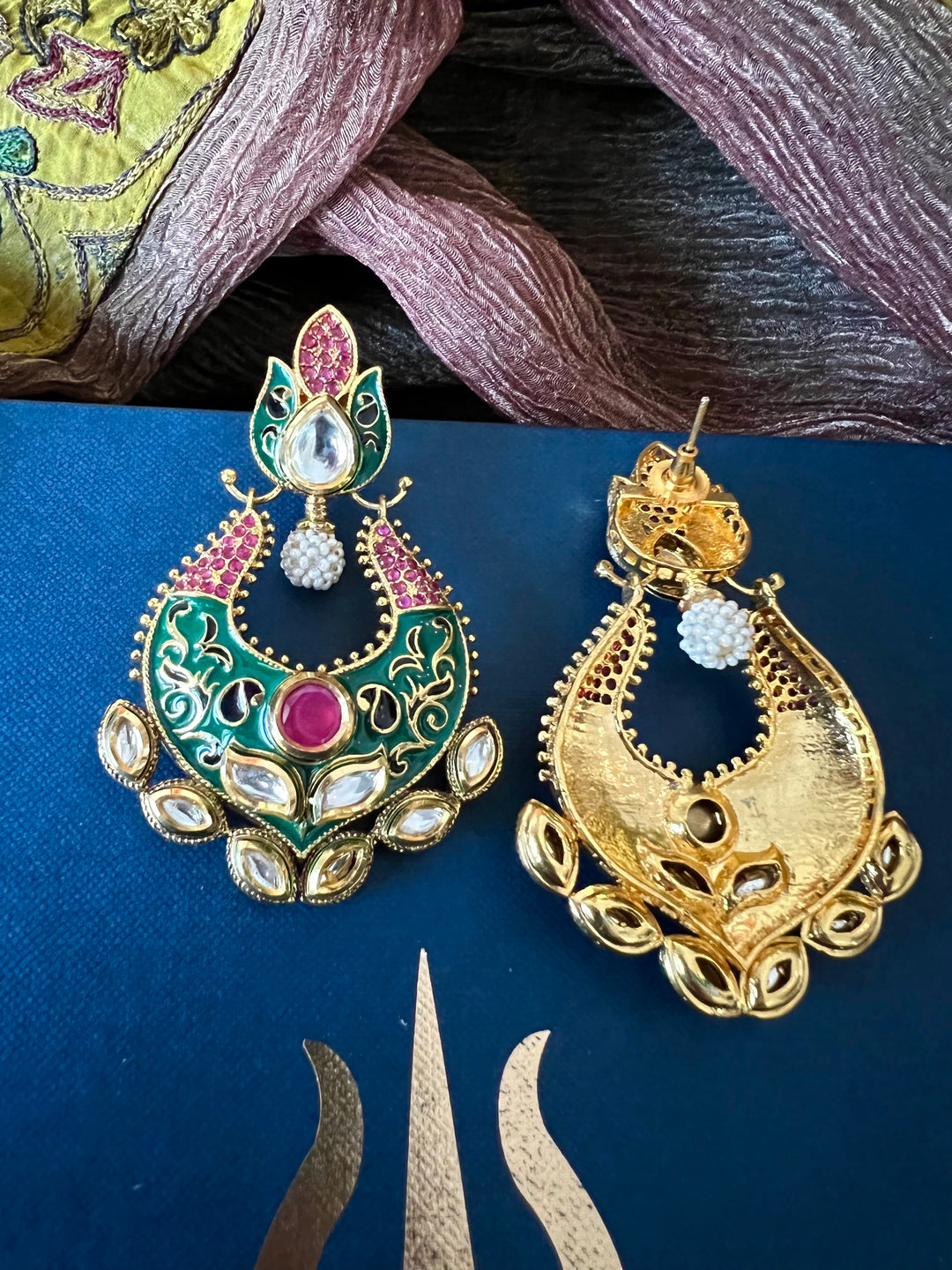 Beautiful Ruby Kundan Meenakari  Earrings