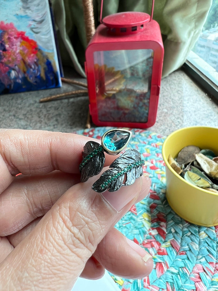 Vintage Pure 925 Silver Blue Topaz Ring - SHIVKA