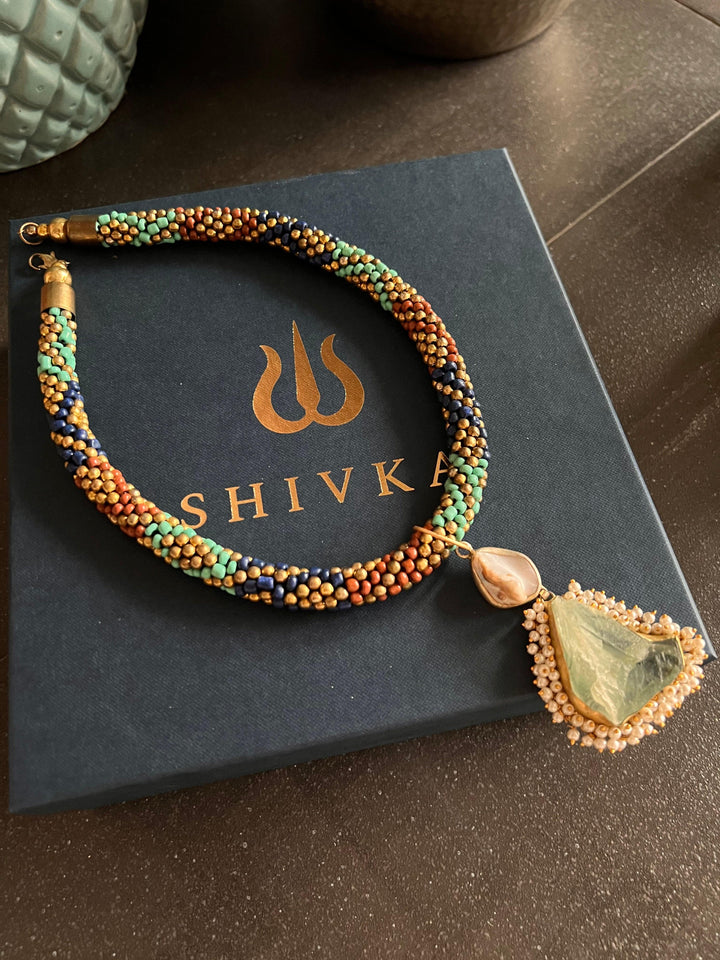 Natural Gemstones Pendant Hasli Necklace - SHIVKA