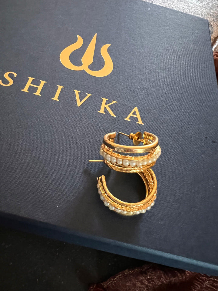 Gorgeous Gold Tone Pearl Hoops - SHIVKA