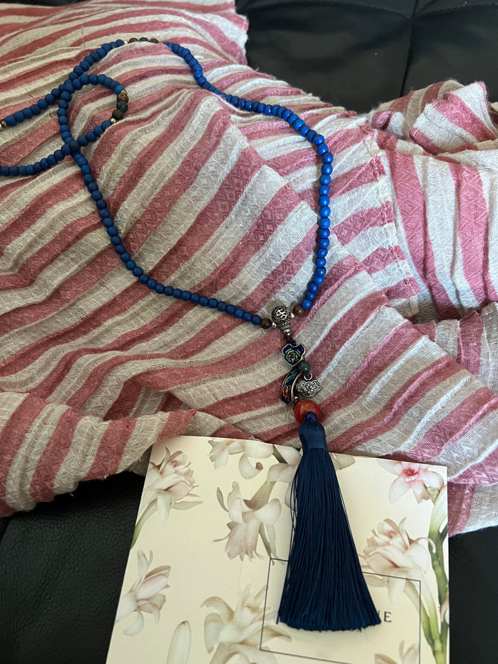 Vintage Look Enameled Pendant Necklace/ Beaded Necklace