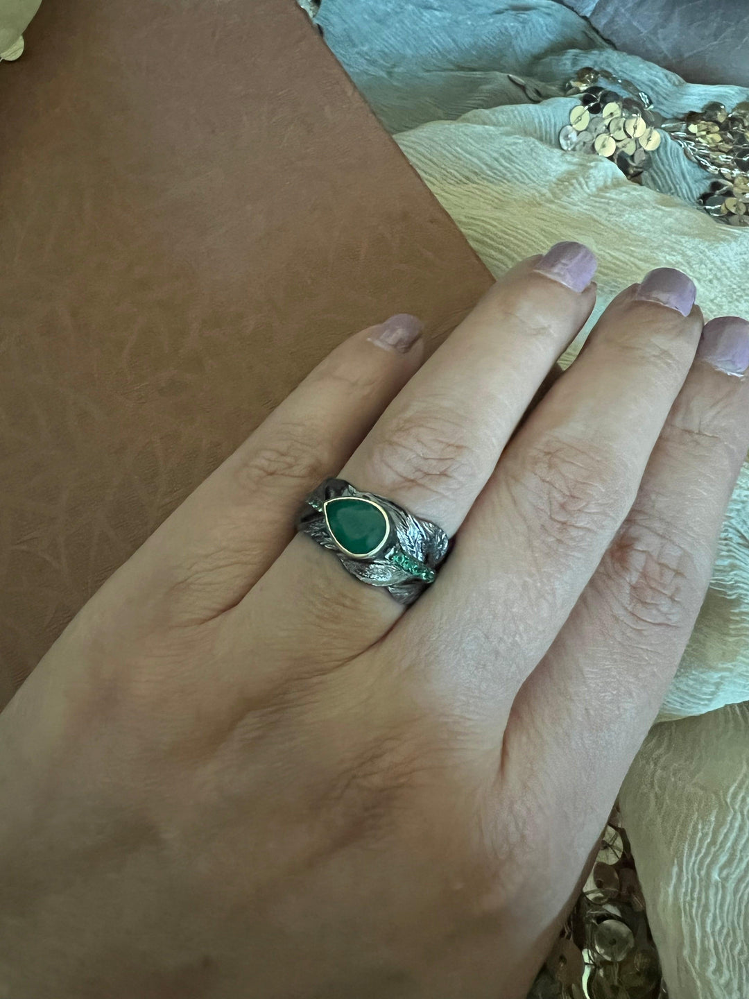 Vintage Pure 925 Silver Green Agate  Ring - SHIVKA