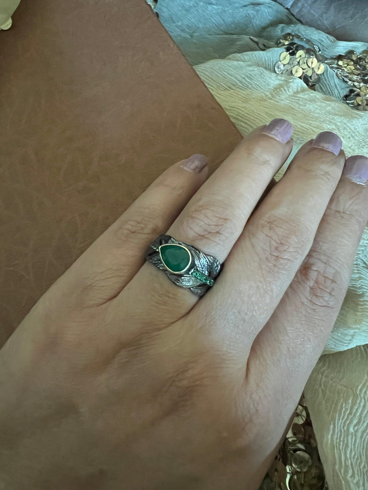 Vintage Pure 925 Silver Green Agate  Ring - SHIVKA