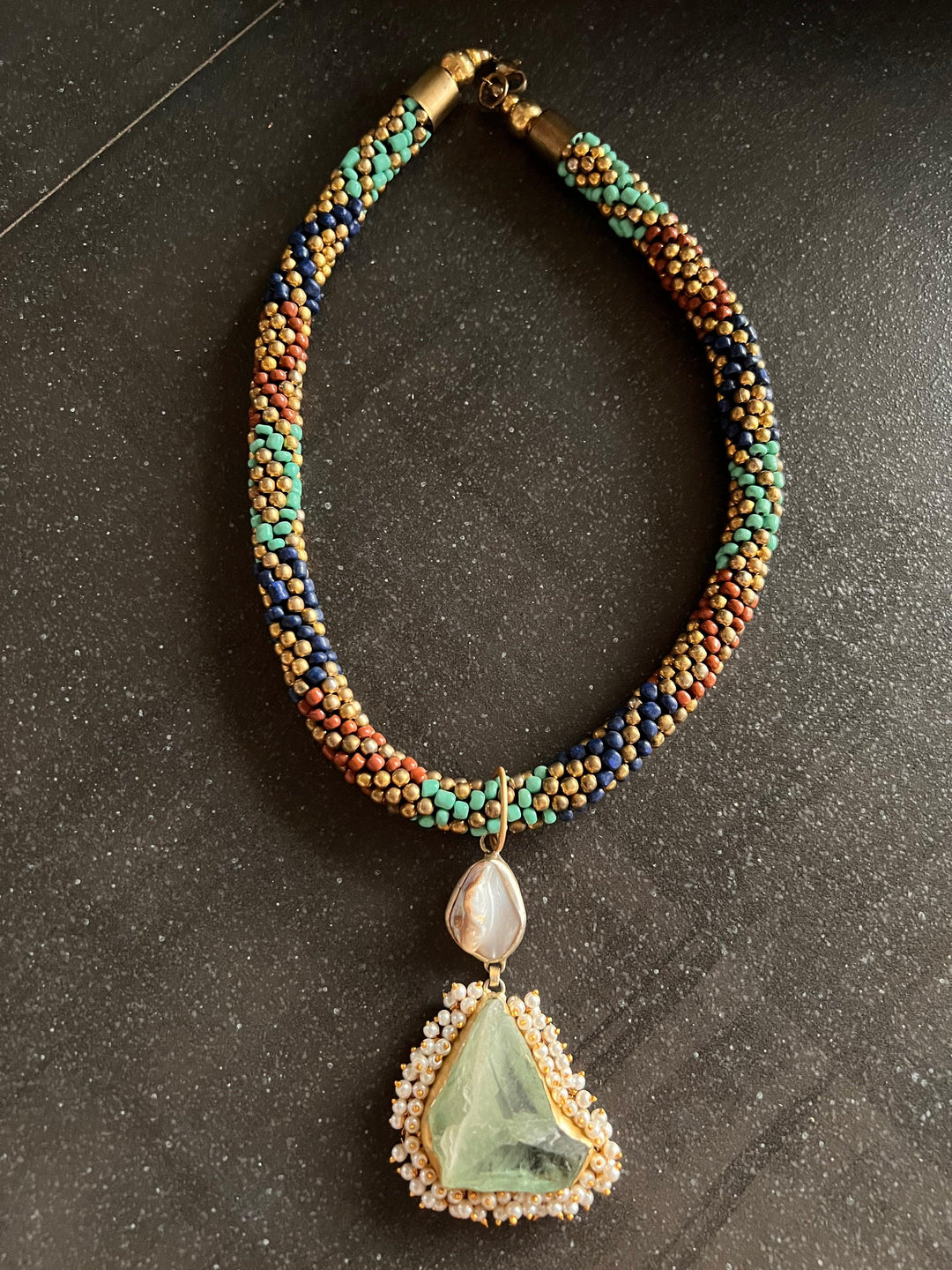 Natural Gemstones Pendant Hasli Necklace - SHIVKA