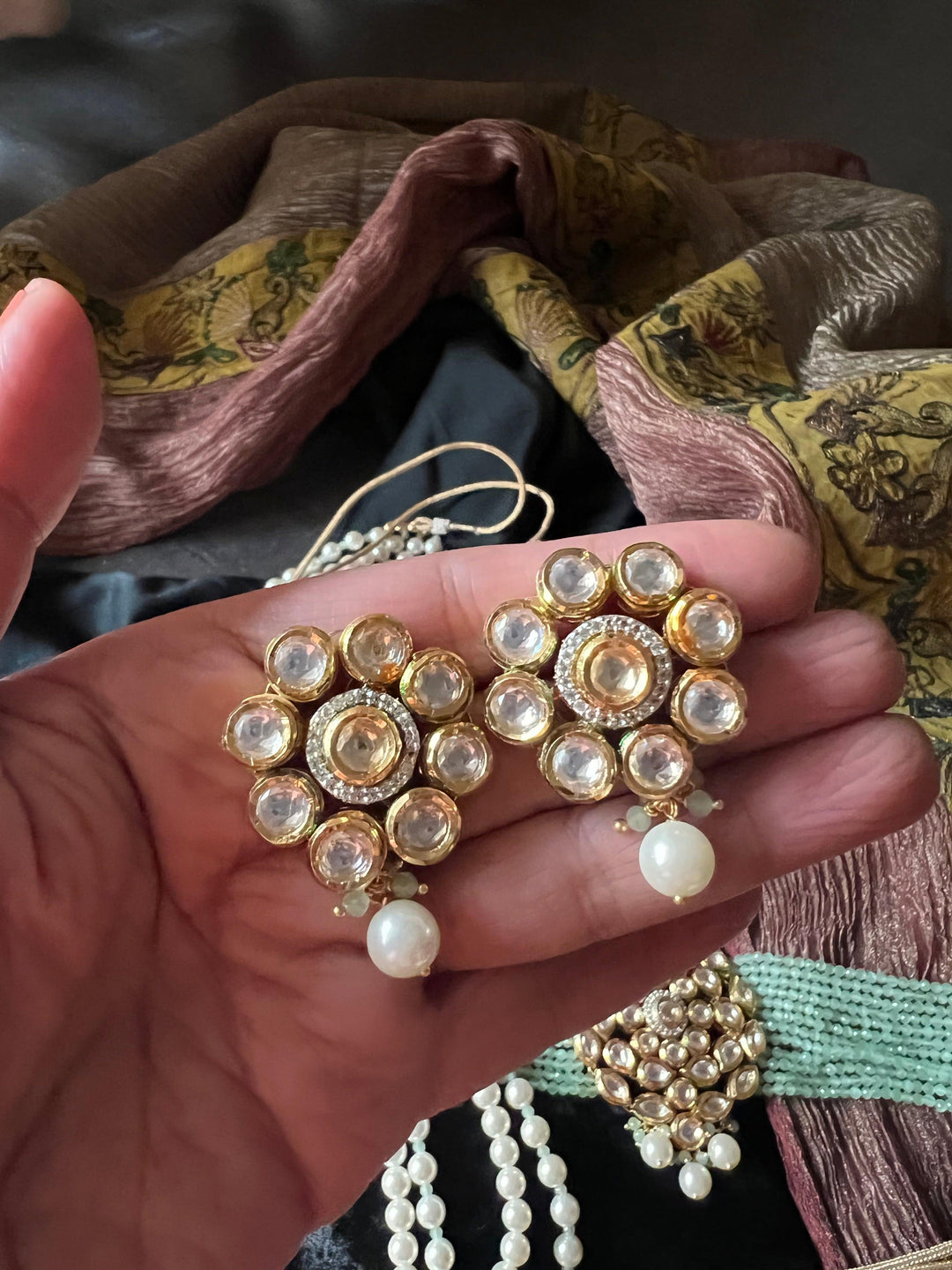 Kundan Choker and Pearl necklace Combo  with Earrings - SHIVKA