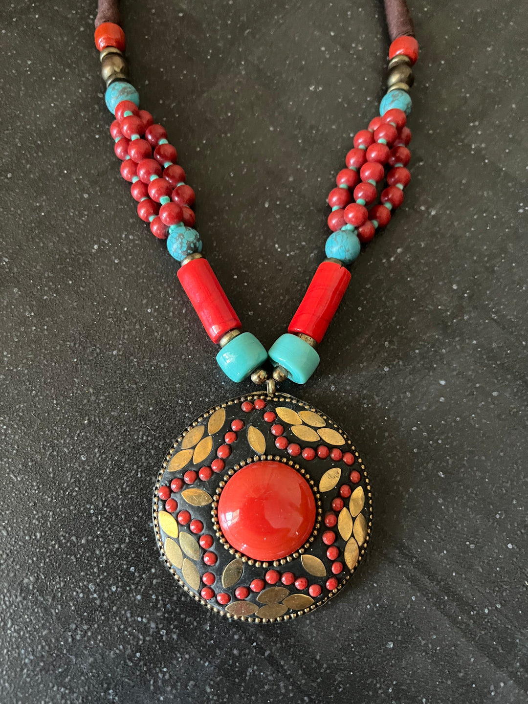 Coral And Turquoise Pendant Necklace